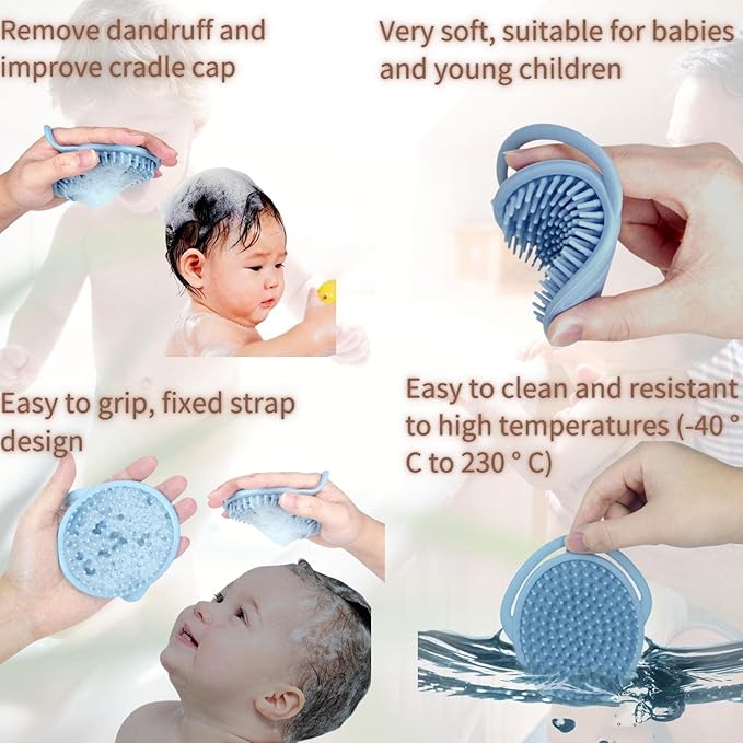 Toddler Hair Brush Baby Bath Brush Scalp Massager Shampoo Brush Cradle Cap Comb Head Scrubber Newborn Bath Essentials Baby Registry Items for Exfoliating and Promoting Blood Circulation (Blue)