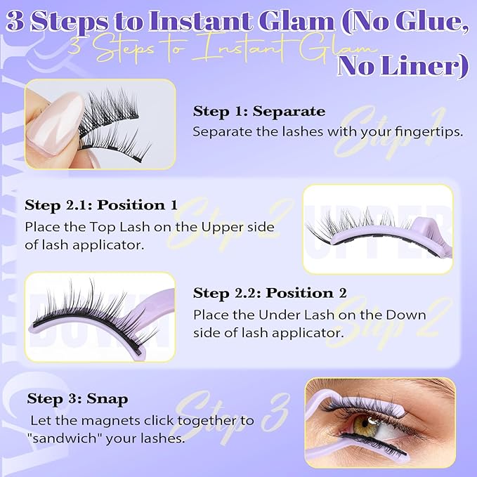 Magnetic Eyelashes with Applicator – Easy Snap-On Magnetic Lashes for Beginners, Natural Cat Eye Look, No Glue No Liner, Reusable Lightweight Strip Lashes by Yawamica