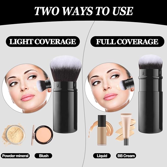 Falliny Retractable Makeup Brushes, Kabuki Face Makeup Powder Foundation Sunscreen Brush with Cover for Blush, Bronzer, Liquid, Cream, Cosmetics, Loose Powder