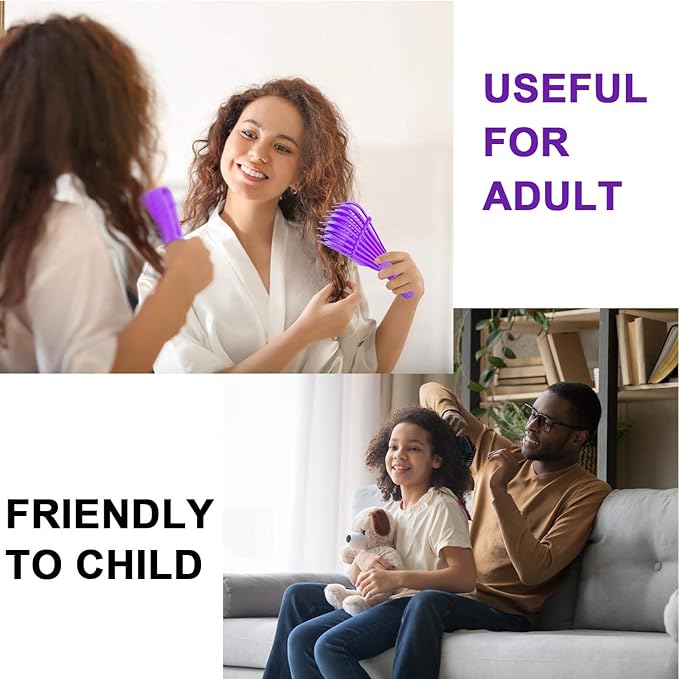 2 Pieces Detangling Brush for Afro America/African Hair Textured 3a to 4c Kinky Wavy/Curly/Coily/Wet/Dry/Oil/Thick/Long Hair, Knots Detangler Easy to Clean (Black, Purple)