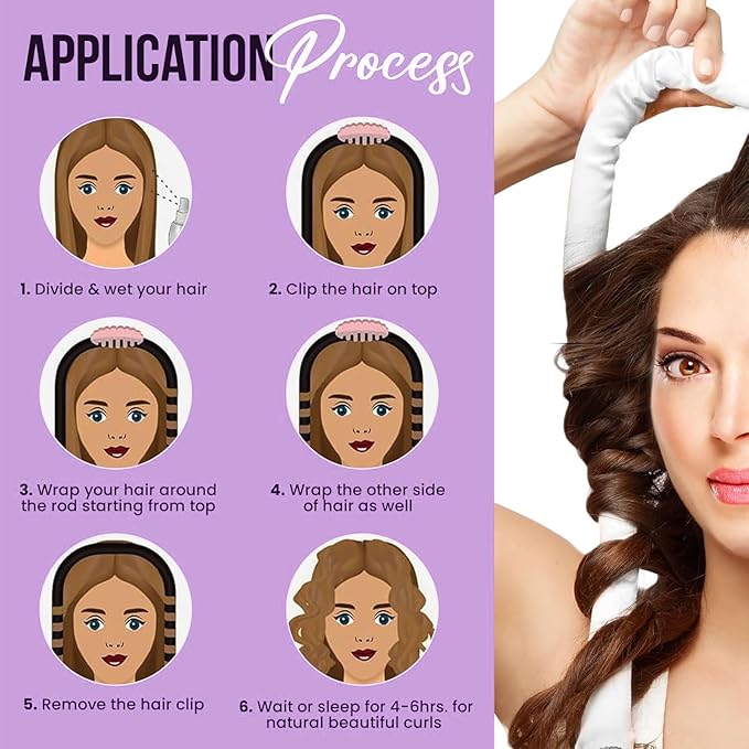 Heatless Hair Curler, Satin Hair Rollers for Heat less Curls Overnight, Premium Satin for No Heat Curls, Overnight Heatless Curling Rod to Sleep In, Silky Curlers with Clip and Scrunchies