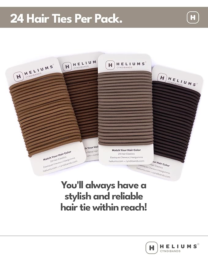Cyndibands Elastic Hair Ties – Light Gray - No Damage 4mm Ponytail Holders for Women & Kids, 24-Pack Hair Elastics in Neutral Colors
