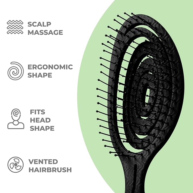 Ninabella Spiral Hairbrush - Detangle Hair Brush - For Brushing Wet or Blow Dry Hair - Detangler Vent Brush - Neon Pink