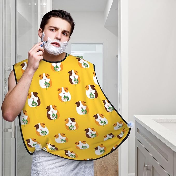 Waterproof Beard Trimming Bib, Non-Stick Hair Catcher for Men Shaving, Grooming Apron for Husband Dad, Cute Guine Pig Floral Shave Bib
