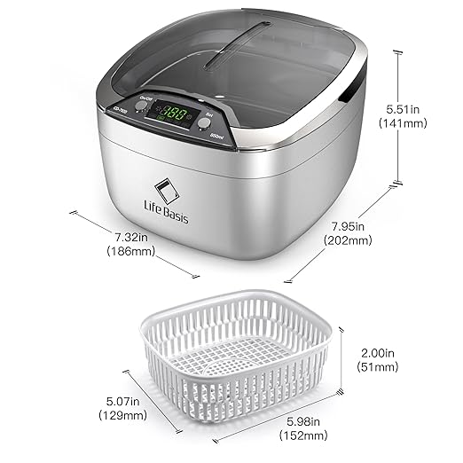 Life Basis Ultrasonic Cleaner Household Ultrasonic Jewelry Cleaner 850ml (28 Ounces) LCD Screen with 5 Digital Timer Watch Stand CD Holder for Ring Jewelry CD DVD Watches Glasses Makeup Brush - Silver
