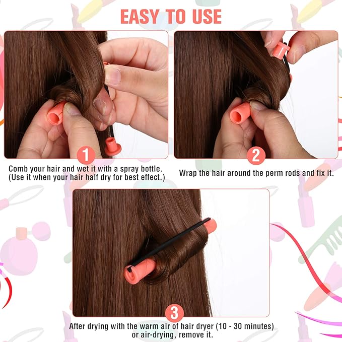 WILLBOND 60 Pcs Perm Rods for Long Hair Plastic Curl Rods Cold Wave Irons Curling Roller for Hair Styling Hairdressing Tools(0.51 Inch,Shell Pink)