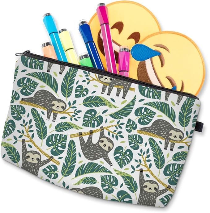 Deanfun Makeup Case Small, Cosmetic Zipper Bag Waterproof for Purse Mini, Women Cute Traveling Accessories Pouch for Ladies Thanksgiving Sloth D2-51476