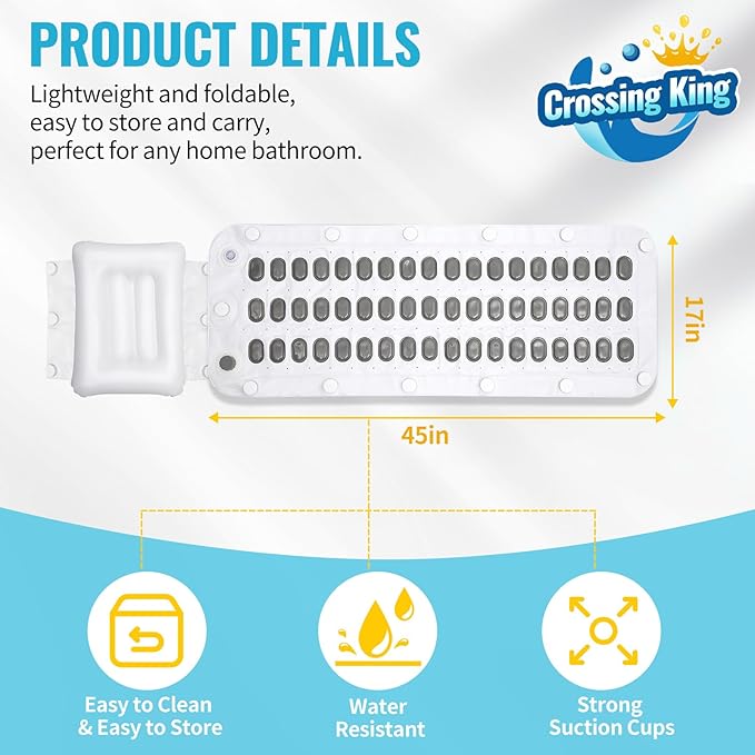 Bubble Bath Mat Tub Spa Massager, Portable Spa Bubble Bath Massager with Upgraded Powerful Suction Cup, Electric Air Pump, Pillow and Remote Control for Relaxation 45 * 17in (Grey)