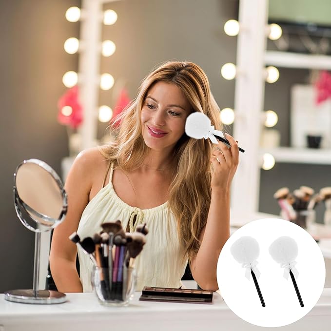 Lollipop Shape Setting Powder Puff,Fluffy Body Powder with Long Handle,Soft Cosmetic Makeup Puffs Women,Cosmetic Applicator for Setting Loose Dusting Blender & BodyPowder Application (white)