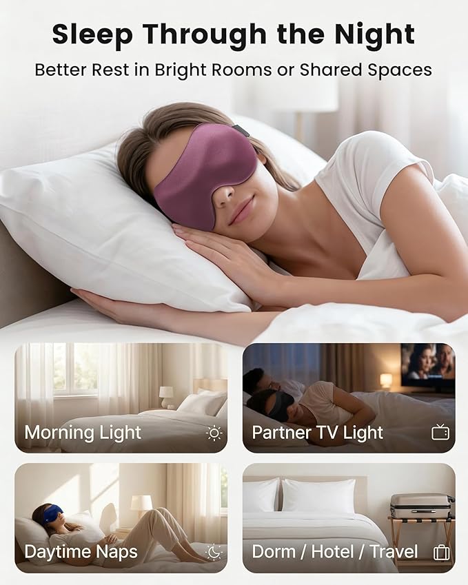 Sleep Masks for Women Men 3 Pack: Zero Eye Pressure Airplane Travel Essentials - 100% Blackout Eye Masks for Sleeping - Side Sleep Comfort Cover for Lash Extensions