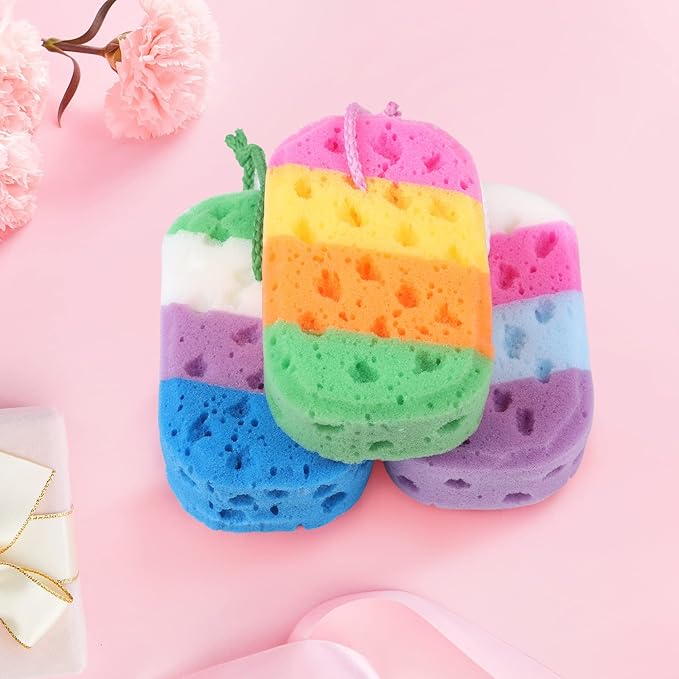 3 Pcs Exfoliating Bath Sponges for Shower,ＴＩＺＹＦＦ Bath Sponge Loofah for Body Wash Bathroom Vivid Colors Soft Bathing Accessories