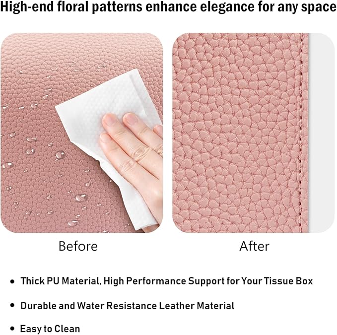 Tissue Box Cover PU Leather Tissue Holder Rectangle Facial Tissue Case Tissue Box Organizer Dispenser for Bathroom, Kitchen, Home, Office, Tabletop (SoftPink, Short)