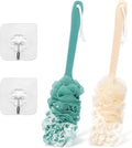 2Pack Back Scrubber for Shower Loofah with Long Handle, Shower Brush for Body, 17″ Loofah on a Stick for Men Women Bathing Accessories, Scrubber Sponge for Exfoliating Bath Brushes (Beige & Green)