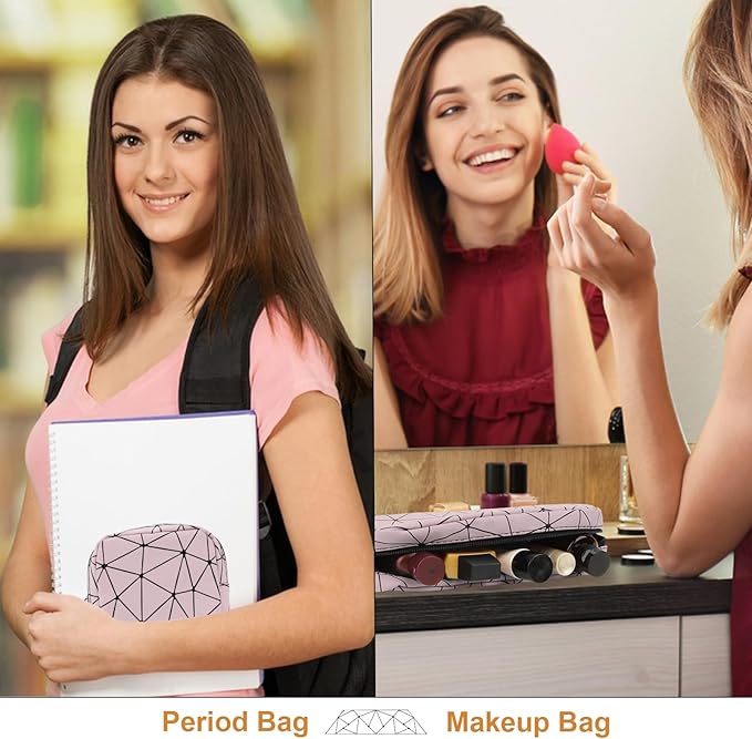 Period Bag for Teen Girls, Leather Sanitary Napkin Storage Bag, Portable Menstrual Pad Bag Period Pads Pouch, Small Make Up Bags