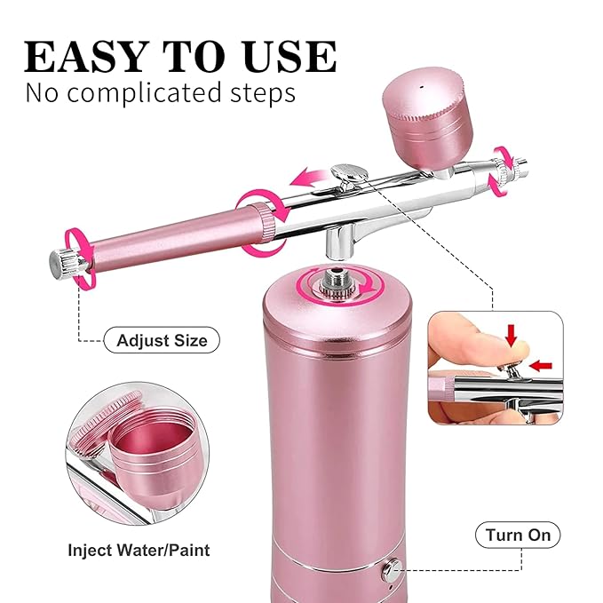 Airbrush Kit Air Brush Kit With Air Compressor Nail Charms Wireless Air Brush for Barber, Nail Art, Cake Decor, Makeup, Model Painting (Pink - with extension tube)