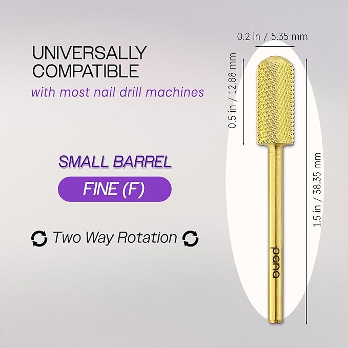 PANA 3/32" Shank Size Smooth Top Small Barrel Carbide - Nail Drill Bit for Dremel Machine Manicure Pedicure Nail Salon Tools Gel Polish & Acrylics Removal (Gold, Fine)
