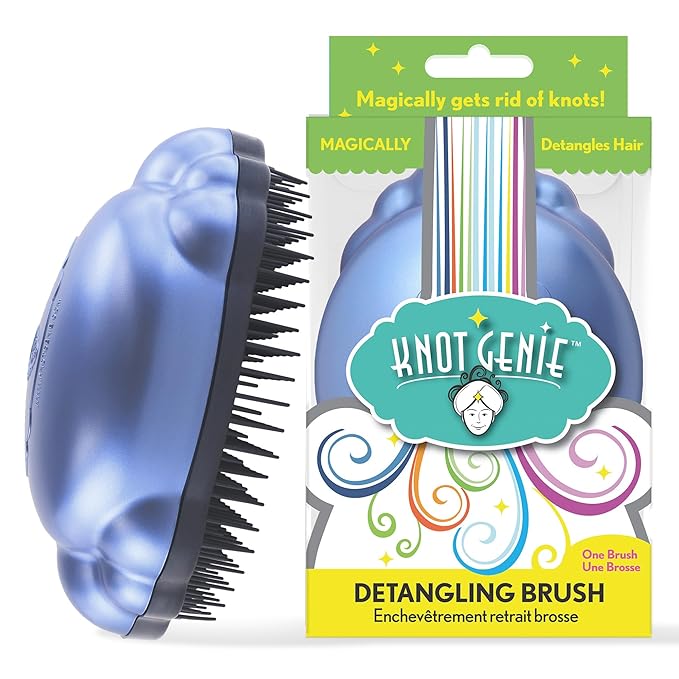 Knot Genie Detangling Hair Brush for Kids(Blue Skies) | Original Full Size | Perfect for Curly Hair, Gently Separate Tangles, Leaves Hair Smooth & Shiny | The Pain Free Knot Detangler
