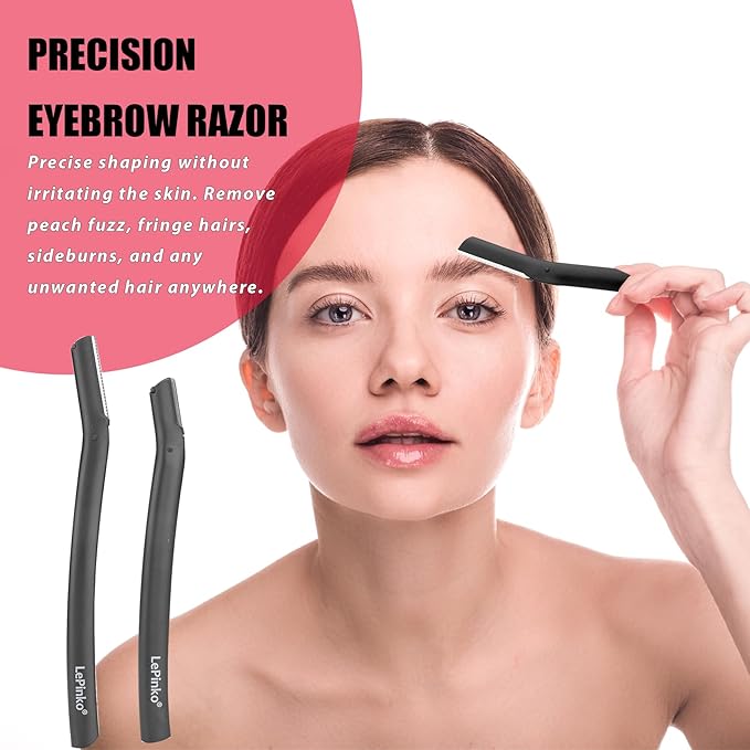 LePinko Eyebrow Trimmer Kit, 7 in 1 Eyebrow Scissors, Tweezer, Razor, Gromming Scissors Brush for Women Men, Gifts for Stocking Stuffers - Black