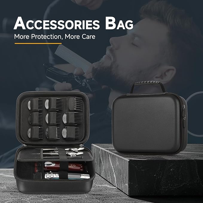 MOSLA Hard Barber Accessories Case for Hair Clippers, Mens Hair Cutting Barber Supplies Holder Organizer Storage Bag for Hair Cutting, Guard Grooming Kit (PU Black)