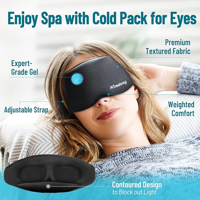Cooling Eye Mask for Puffy Eyes, Ice Eye Pack After Surgery Relief - Reuable Cold Compress for Dry Eye - Comfortable Perfect Fit Gel Sleep Mask (Black of 3D)