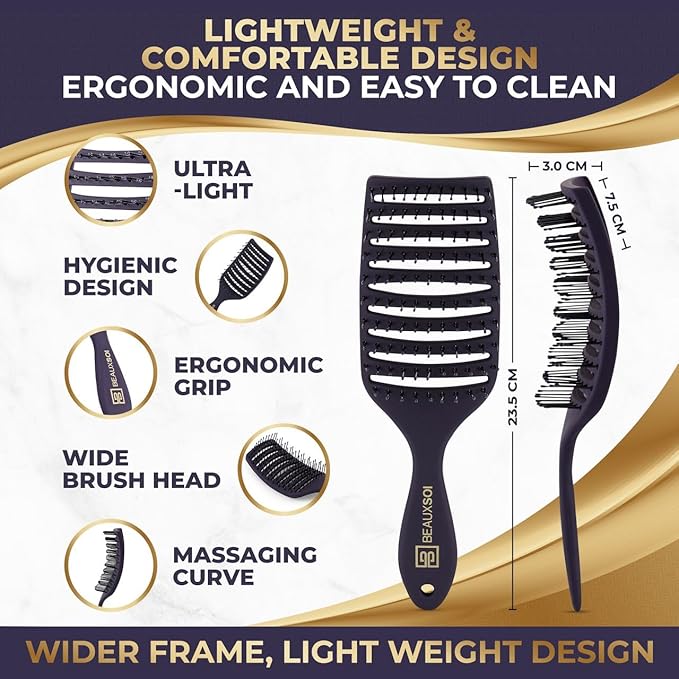 Vented Brush for Blow Drying, Shower & Thick, Coily or Straight Hair | Detangling Brush with Curved Vents & Wide Frame (Empowered Purple)
