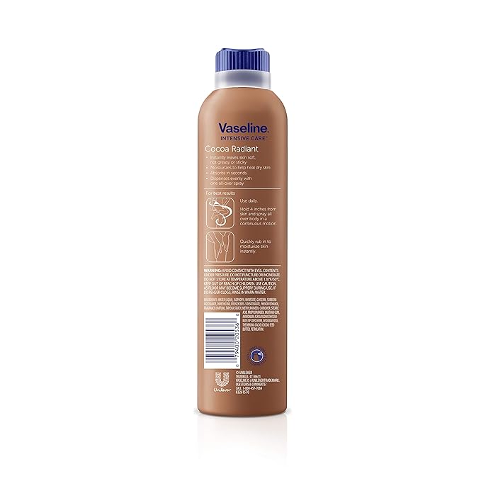 Vaseline Intensive Care Spray Moisturizer For Dry Skin Cocoa Radiant Made With 100% Pure Cocoa Butter 6.5oz (Pack of 6)