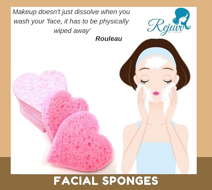 Facial Sponges Compressed Natural Cellulose Sponge for Face Cleansing Exfoliating and makeup removal, Professional use Deep clean - Rejuvv by Fushay (25 Pack)