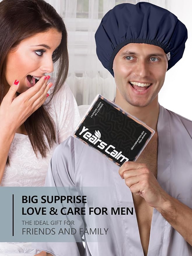 Years calm Men Shower Cap Reusable Waterproof, Dual-Layer Design, Double-Sided Use,Protects Hair in Shower, Spa,Travel & Cooking, Adjustable Elastic for Comfortable Fit (Colorful Geometric, One Size)