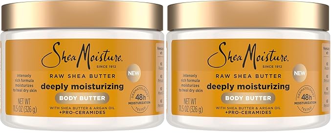SheaMoisture Deeply Moisturizing Body Butter with Raw Shea Butter, Argan Oil and Pro-Ceramides, Rich Hydration & Healing of Dry Skin, 48H Moisturizing 11.5 oz, (Pack of 2)