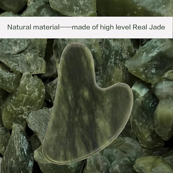 Gua Sha Facial Tools, Jade Guasha Tool for Face & Eye Gua Sha Stone for Puffiness Reducing & Jawline Sculpting Face Stone Gua Sha Tools for Skin Care Woman GuaSha Stone Tool, Dark Green