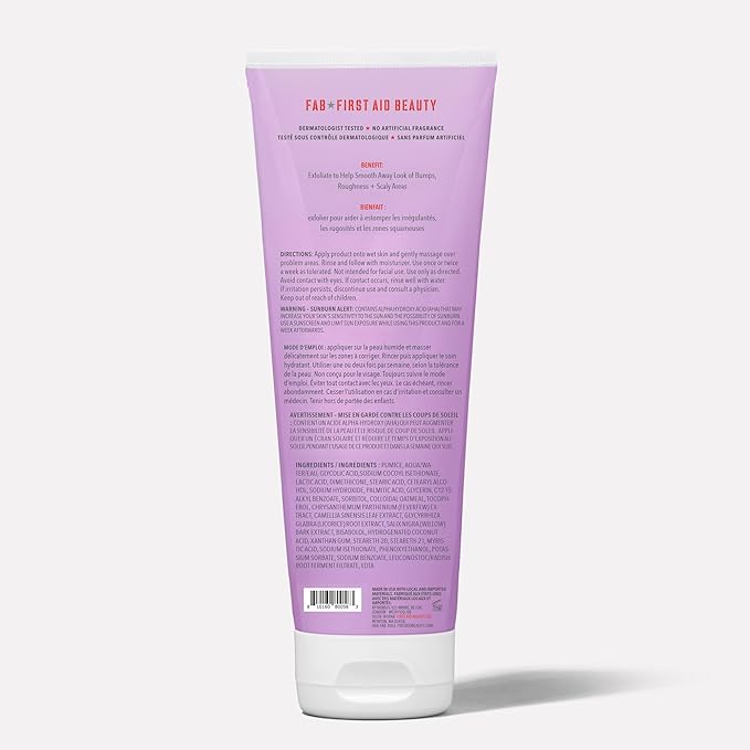 First Aid Beauty - KP Bump Eraser Body Scrub with 10% AHA, Keratosis Pilaris Skin Exfoliater with Glycolic and Lactic acids, Helps Reduce Chicken Skin Bumps, Safe for Sensitive Skin, 8 oz + Bonus, 2ct
