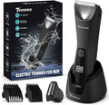 Pubic & Body Hair Trimmer for Men, 2 In 1 Electric Ball Groin Razor Shaver with Ceramic Blade, No Nick Mens Grooming Kit for Wet/Dry Use, Cordless Charging Body Groomer with Led Display, Black