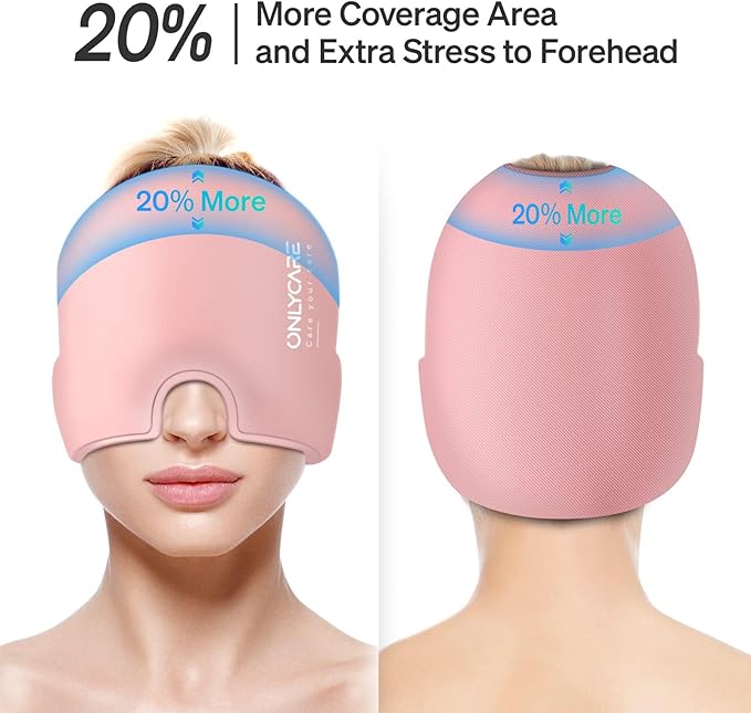 ONLYCARE Migraine Relief Cap, Upgraded Odorless Migraine Ice Head Wrap, Headache Relief Hat for Migraine, Slight-Pink