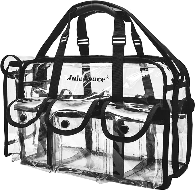 Professional Clear PVC Makeup Kits Organizer Make up Set Bag MUA Carry All Artist Transparent Vinyl Travel Cosmetic Bag with 6 External Pockets & Tissue Holder