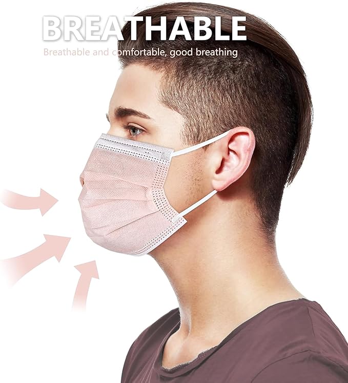 akgk Disposable Face Masks 100Pcs, 3 Layer Protective Face Mask Blush Pink Face Masks