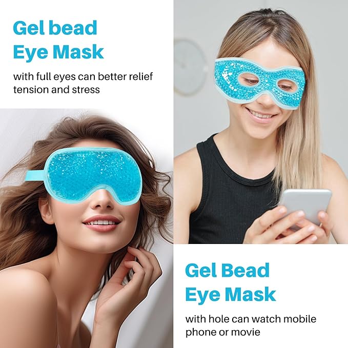 Permotary 2 Pack Gel Ice Eye Mask Cold Therapy Cooling Eye Mask for Relaxtion,Puffy Eyes Relief Reusable Cold & Warm Compress for Puffiness,Dry Eyes,Headaches,Migraines,Stress Relief,Post Surgery