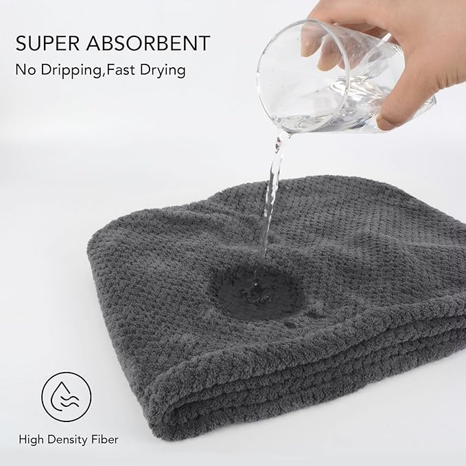 SINLAND Microfiber Hair Drying Cap Hair Towel Turban Twist for Women Fast Drying Towels Head Turban Absorbent Soft Lightweight 3 Pack Grey