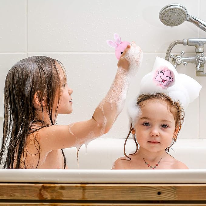 Boao 8 Pieces Kids Bath Loofahs Animal Bath Sponge Cartoon Shower Loofahs Cute Pouf Mesh Body Loofah Colorful Body Scrubber Shower Balls for Boys Girls Adults