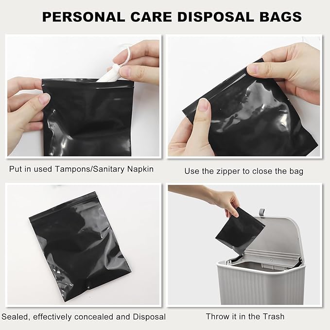 Tampon Disposal Bags Pack of 101,Black Sealable and Prevents Odours Feminine Hygiene Disposal Bag with Storage Bag 4.7x6 inches Opaque Sanitary Trash Bags for Tampons,Hygienic Products