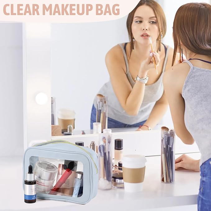 6PCS Clear Toiletry Bag,TSA Approved Travel Pouch with Zipper for Cosmetics and Toiletries，Diaper Bag Organizer Pouch Set, Purse Organizer and Clear Car Bag for Women and Kids