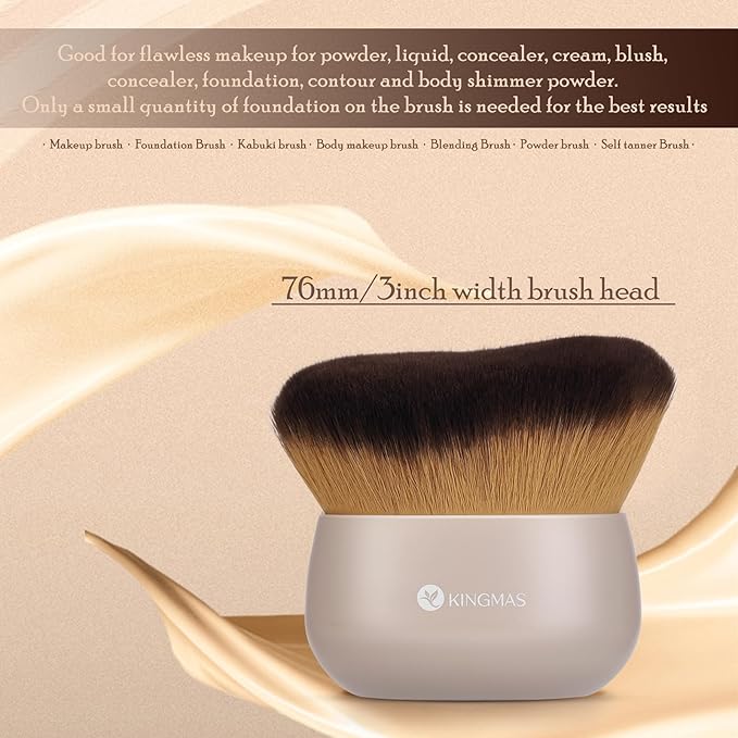 KINGMAS Extra Large Body Makeup Brush For Self Tanner, Leg Makeup & Bronzer Blend, 76mm Kabuki Brush, Oval Face & Back Makeup Brush, Wet & Dry Use