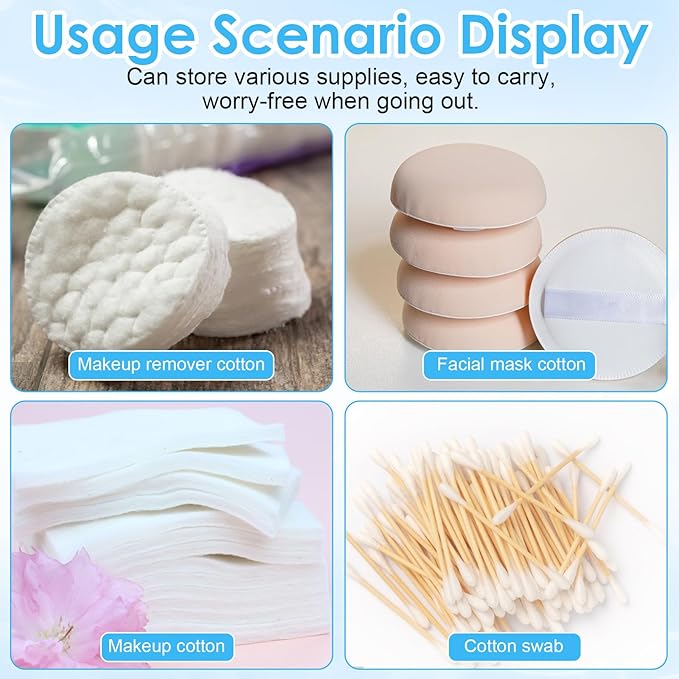 Portable Travel Cotton Pad Holder 3 Pcs Travel Qtips Case Cotton Pad Holder Travel Dispenser Cosmetic Sponge Storage Box Cotton Swab Travel Case For Cotton Rounds Swabs Floss (Pink, Transparent, Blue)