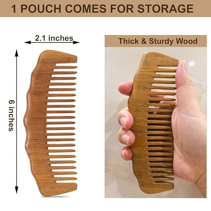 2 Pack Wooden Comb, Beard Comb for Men, Hair Combs for Women - Green Sandalwood