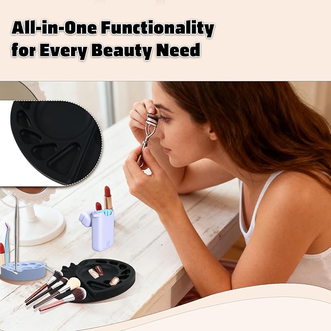Makeup Mixing Palette, 5-in-1 Multifunction Upgraded Silicone Mixing Tray with Spatula Artist Tool for Nail-Art, Eye Shadow, Lipstick, Eyelash Makeup Foundation Mixing Palette 5.7x4.8 Inches Black