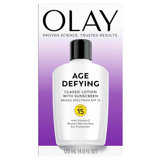 Face Moisturizer by Olay, Age Defying Classic Daily Renewal Lotion, With Sunscreen, Classic,4 oz