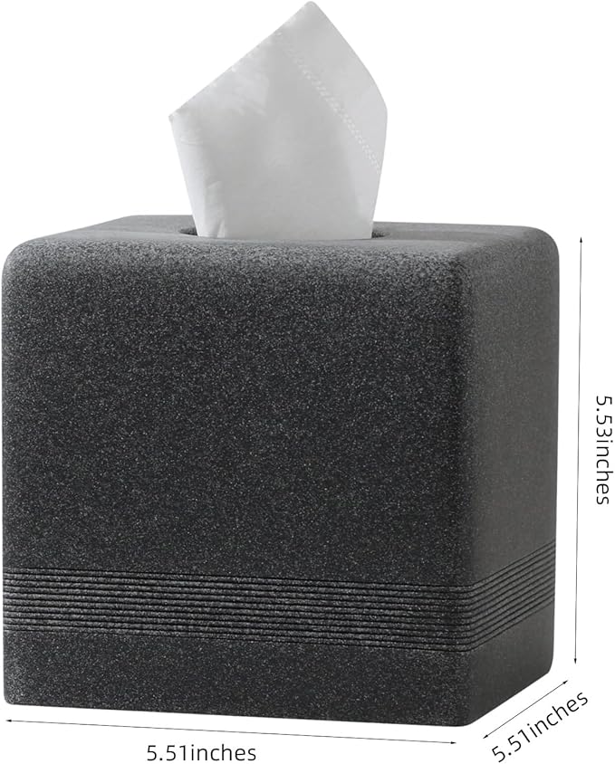 Tissue Box Cover Square, Resin Facial Tissue Holder Covers Cube Toilet Paper Holder Case Dispenser Home Decorative for Bathroom Kitchen Bedroom Living Room Office (Black)
