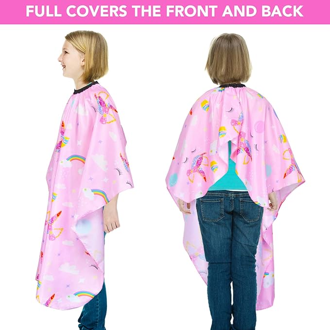 Kids Haircut Cape Waterproof Barber Cape Cover, Unicorn Hair Cutting Cape for Girls with Adjustable Snap Closure (Unicorn)