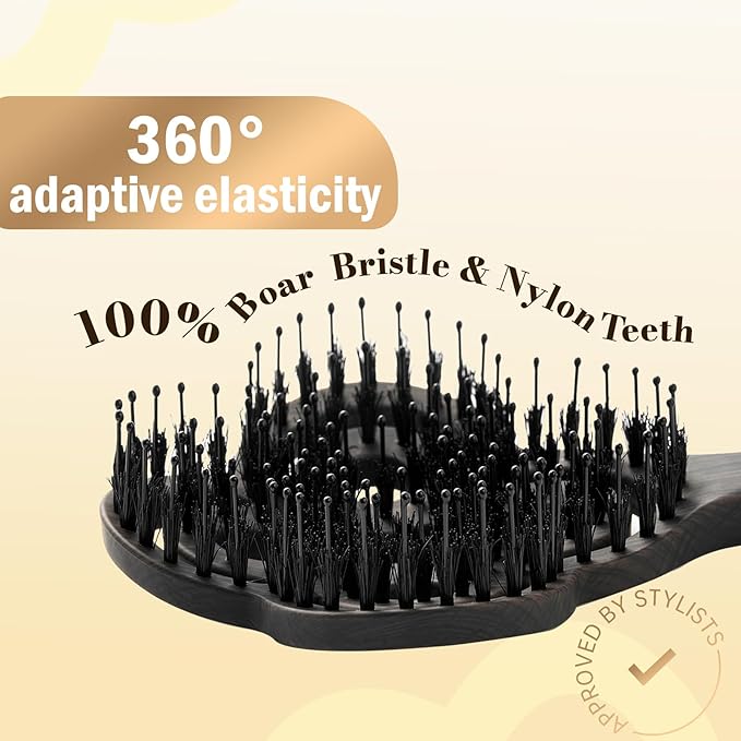 Simetra Detangler Hair Brush for Women and Men, Holiday Present - Original Detangling Brush for Curly Hair/Wet & Dry Hair, Natural Boar Bristles Hairbrush - Natural Crystal Inlay & 14K Gold Plating