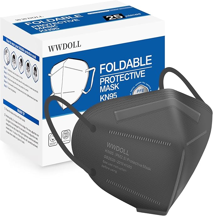 WWDOLL KN95 Face Mask 25 Pack, 5-Layers Breathable KN95 Masks
