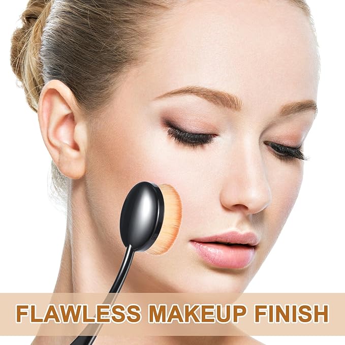 Oval Foundation Brush with Handle - 2 Pack Professional Kabuki Toothbrush Makeup Brush Fast Flawless Application with Dense Soft Bristles for Liquid, Cream, Powder, Blending, Body Self-tanner